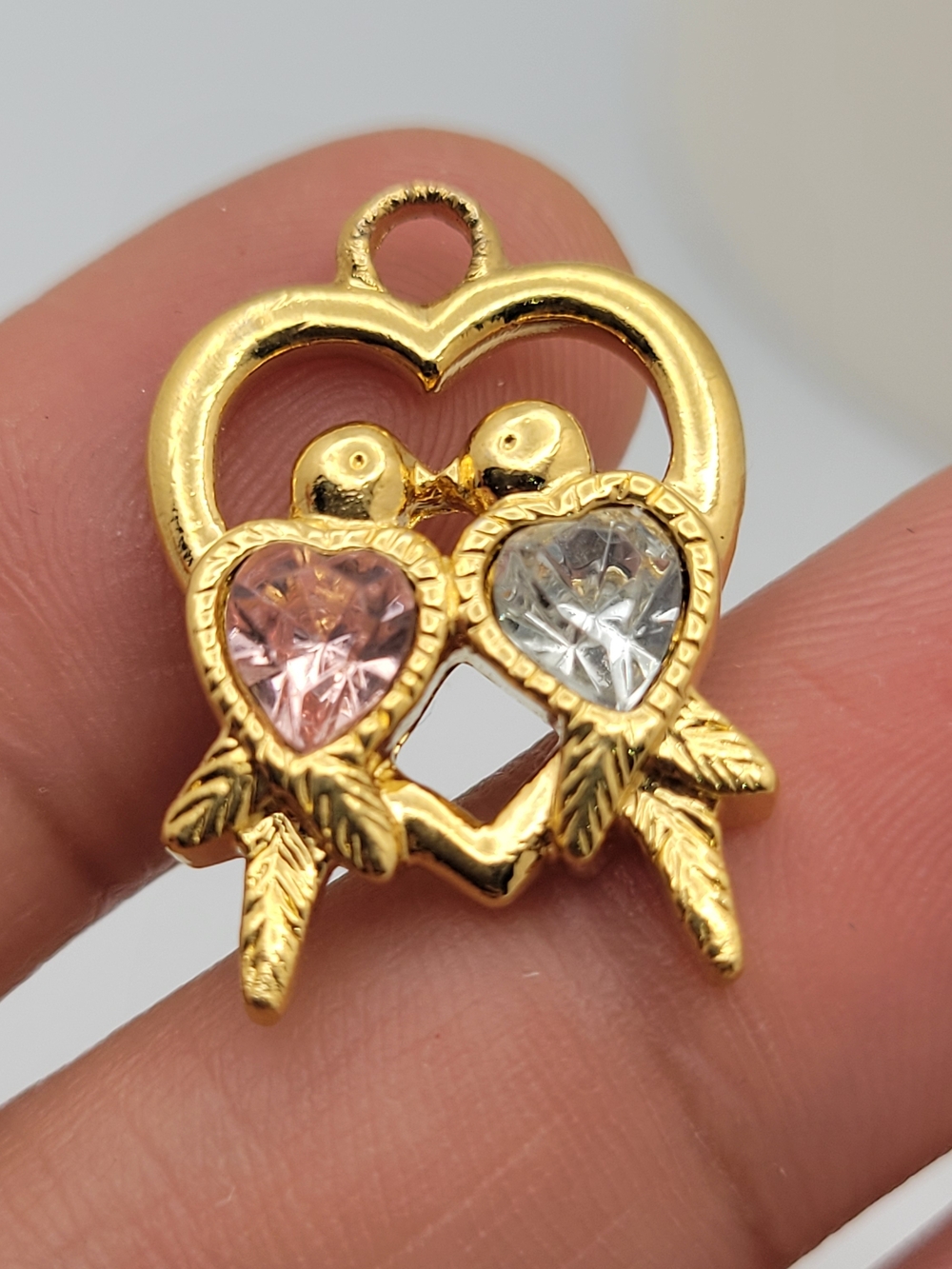 Avon Gold-Tone Heart Pendant with Pink and Clear Stones